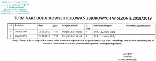 Koło Łowieckie informuje o dodatkowym terminarzu polowań