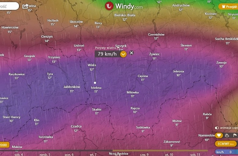 W kolejnych godzinach możliwe porywy do 110 km/h