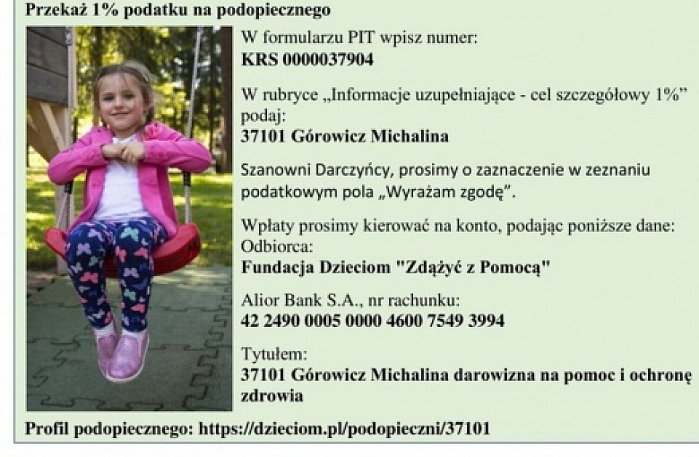 Michalinka potrzebuje naszej pomocy