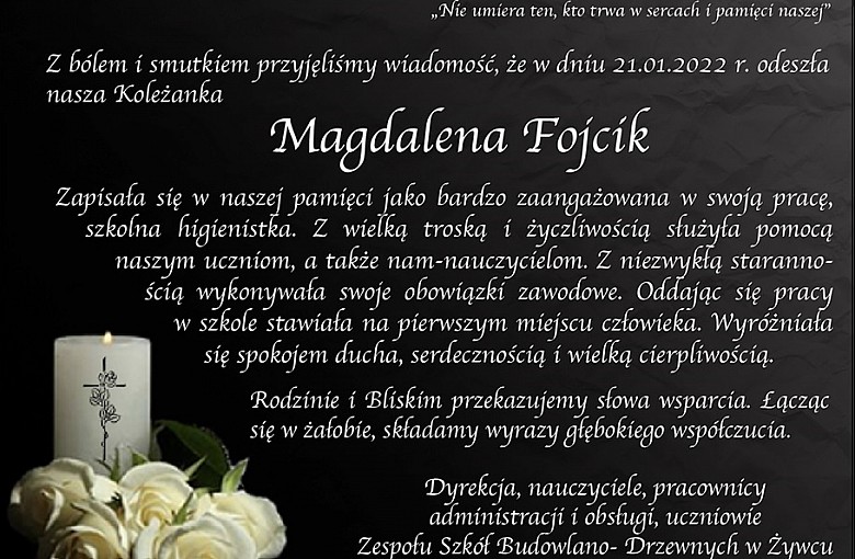 Zmarła Magdalena Fojcik