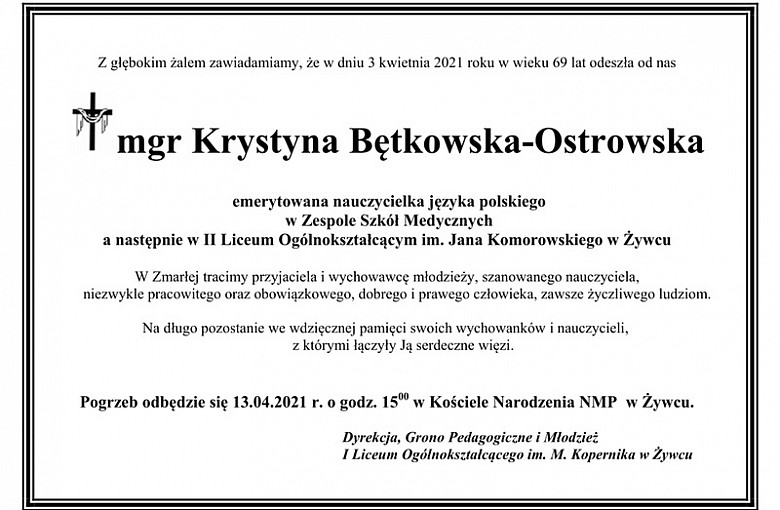 Zmarła Krystyna Bętkowska-Ostrowska