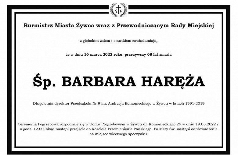 Zmarła Barbara Haręża